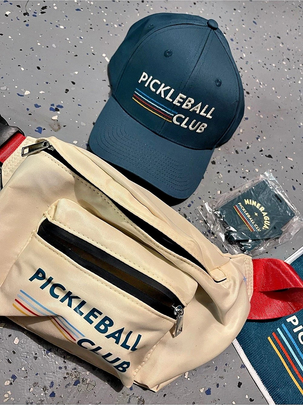 Mineragua Pickleball Club hat, Fanny, towel and luggage tag
